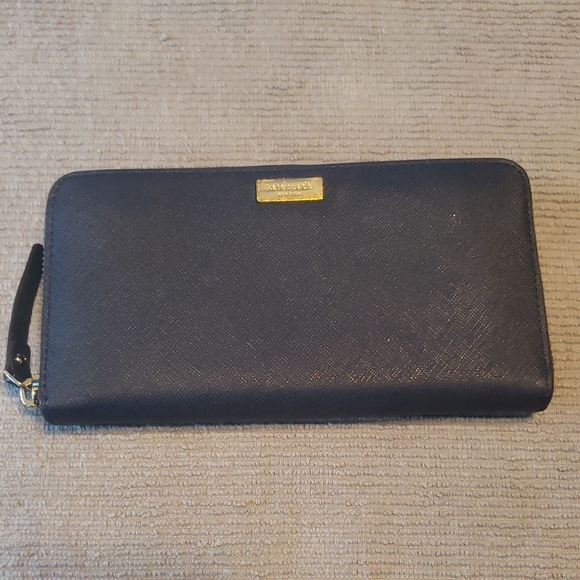kate spade Handbags - Kate Spade Blue and Gold Large Zip Wallet